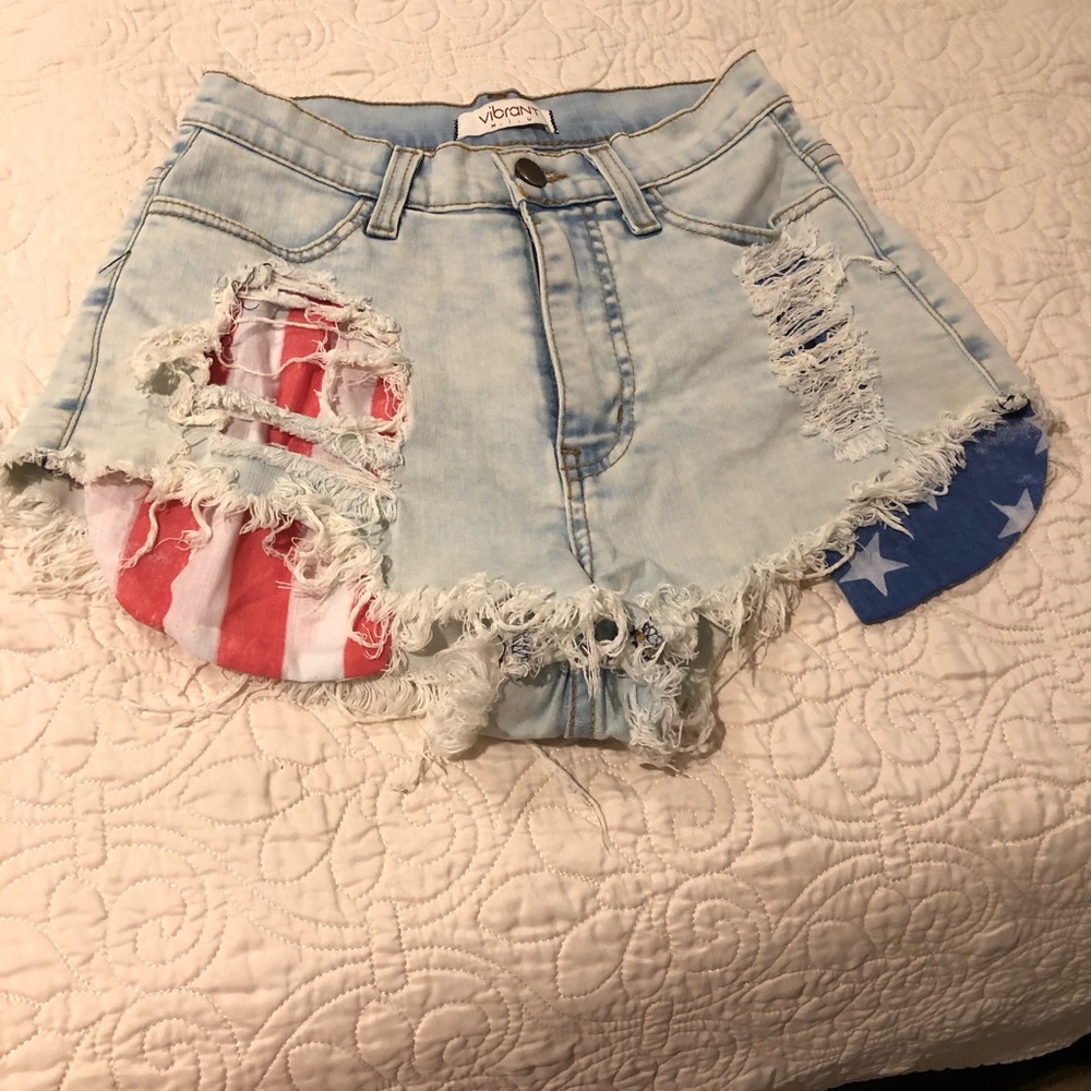 Ripped Patriotic Jean Shorts